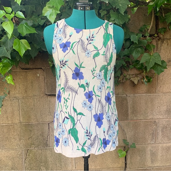 Anthropologie Meadow Rue Tank S Cartagena Boho Embroidered Floral Top Blue Green - Picture 2 of 11
